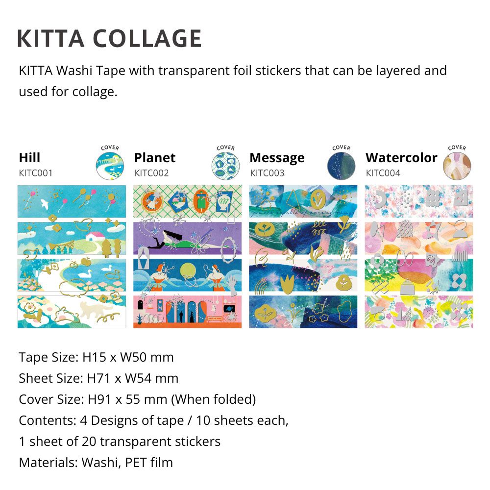 KITTA Collage washi tape Lineup for scrapbooking, planners, and DIY projects