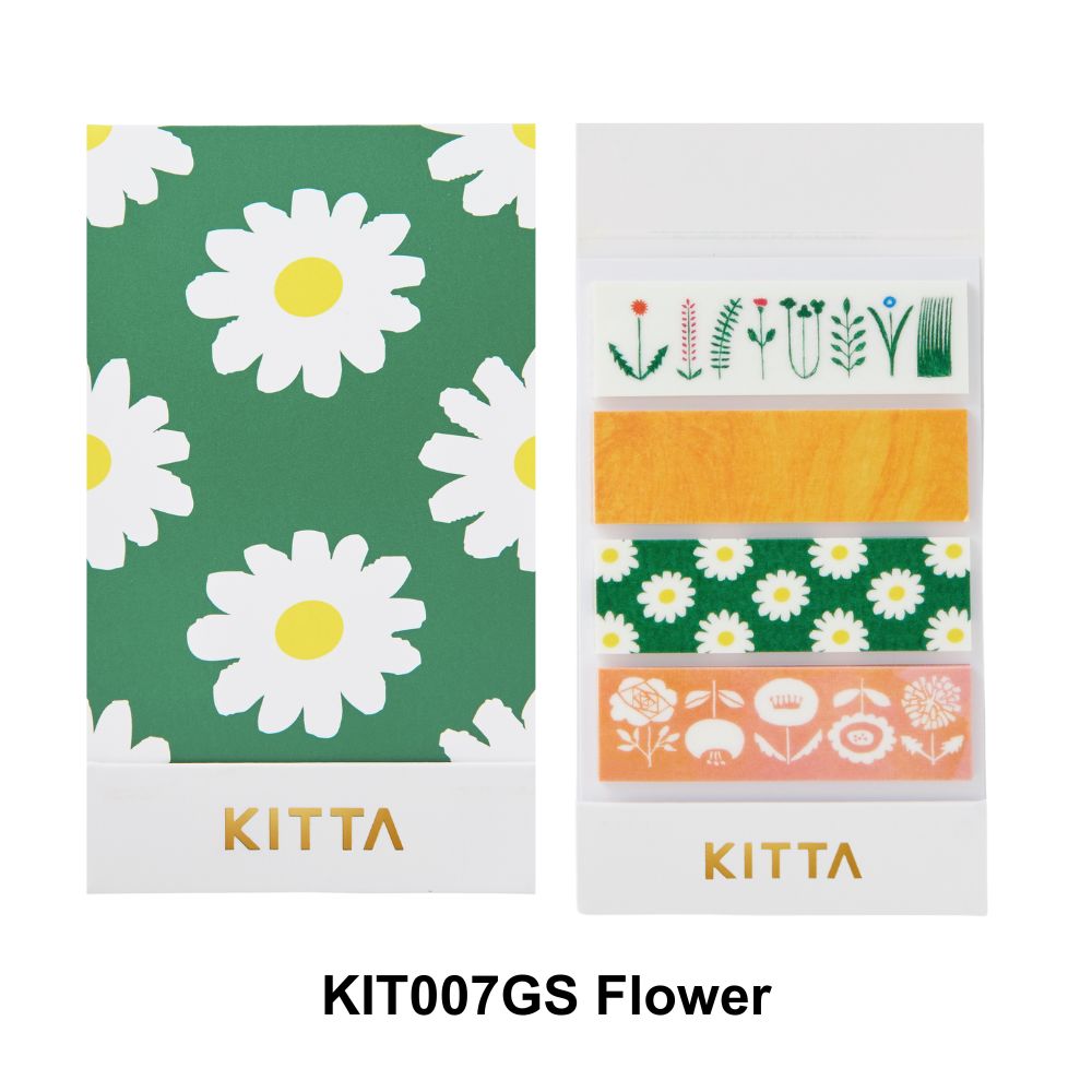 KITTA Basic Reprinted Edition Washi Tape Flower– 4 Unique Designs for Scrapbooking, Planners, and DIY Projects