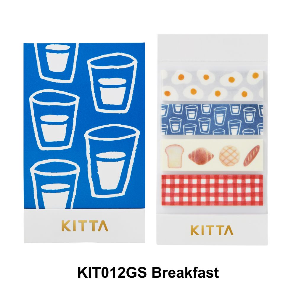 KITTA Basic Reprinted Edition Washi Tape Breakfast– 4 Unique Designs for Scrapbooking, Planners, and DIY Projects
