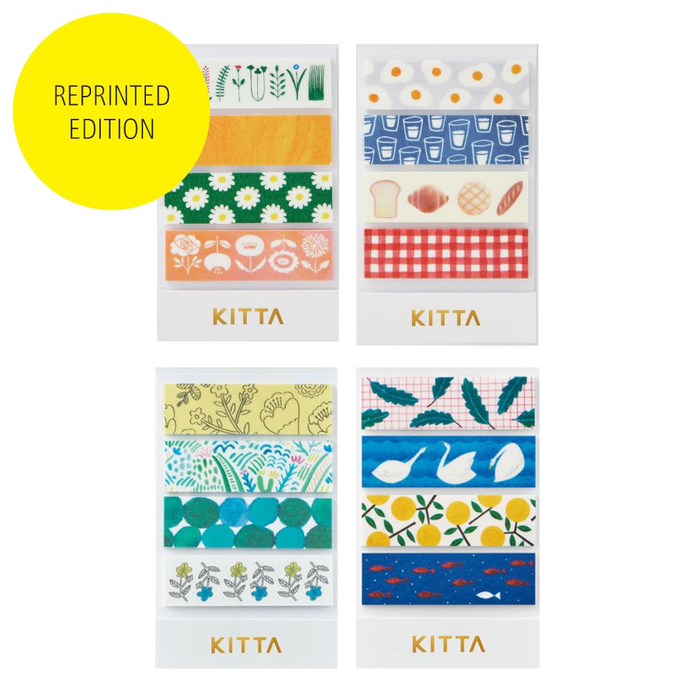 KITTA Basic Reprinted Edition Washi Tape Lineup – 4 Unique Designs for Scrapbooking, Planners, and DIY Projects