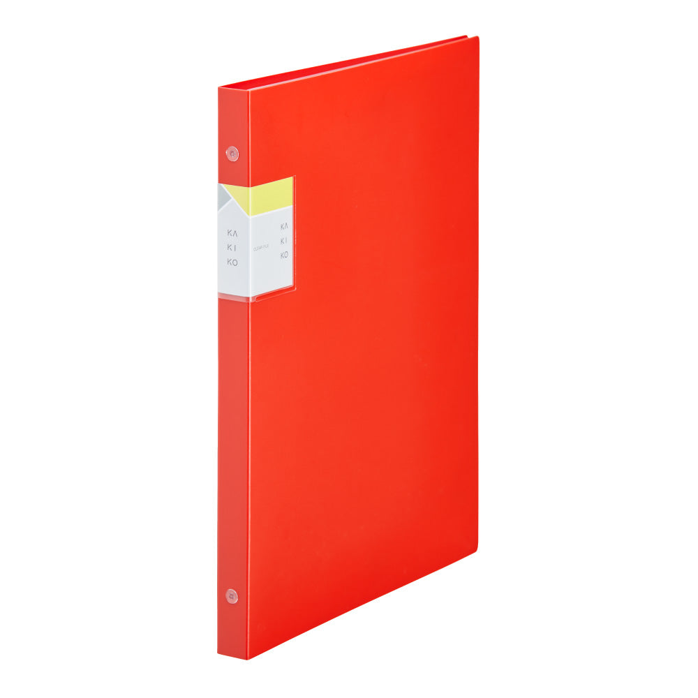 Red KAKIKO ring binder with writable pockets that can be added, removed, and rearranged without taking out documents