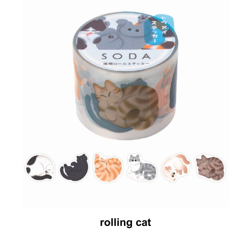 SODA Transparent Masking Tape rolling cat