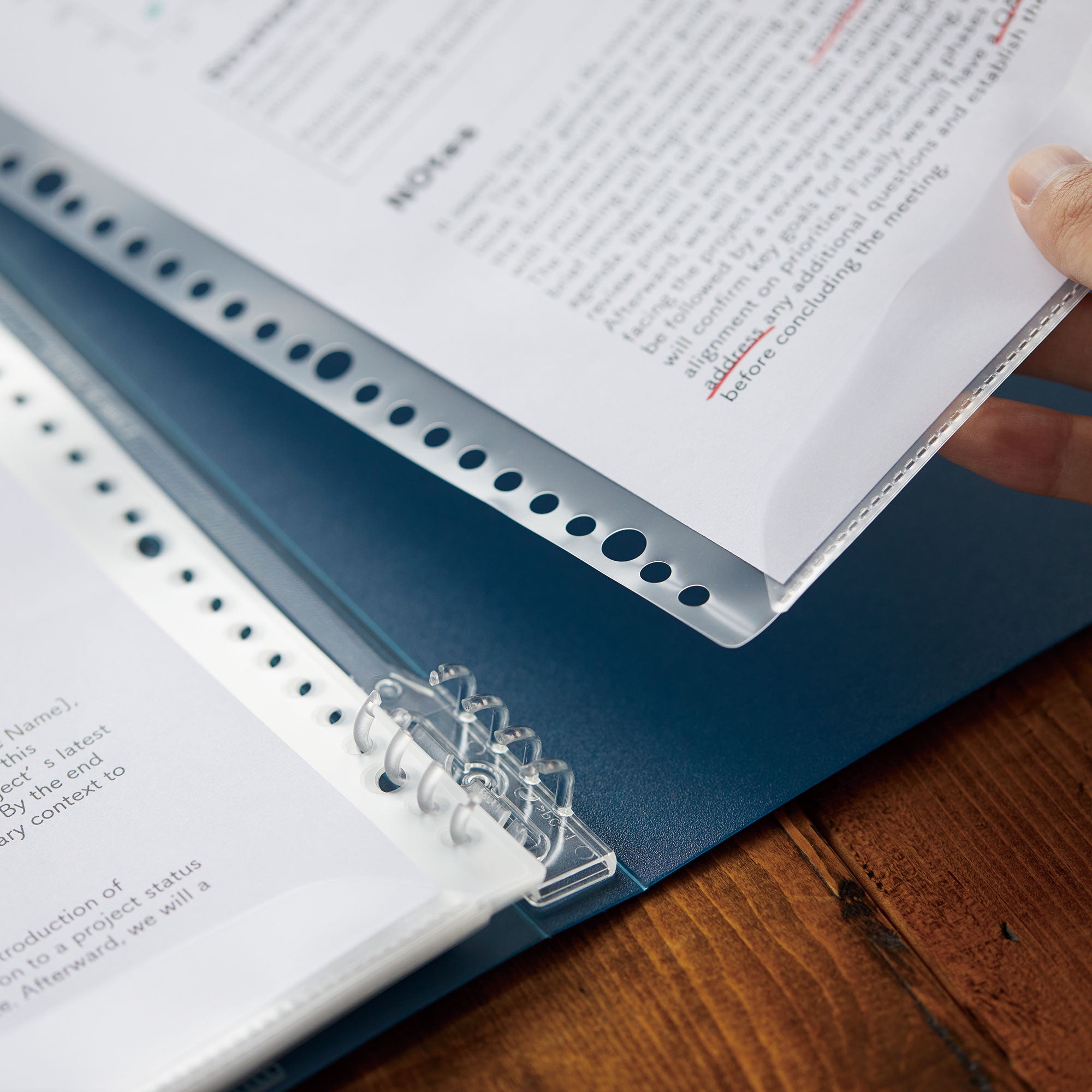 KAKIKO ring binder with writable pockets that can be added, removed, and rearranged without taking out documents